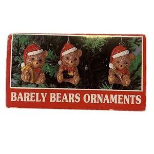 Vintage Teddy Bear Wee Craft Christmas Ornaments 3 pc set Santa Bearly Bears NIB